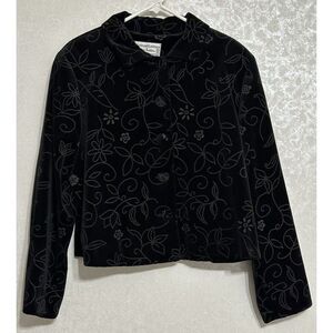 Lucia Lukken Vintage Black Velvet Floral‎ Print Jacket Lined USA Made Blazer XL